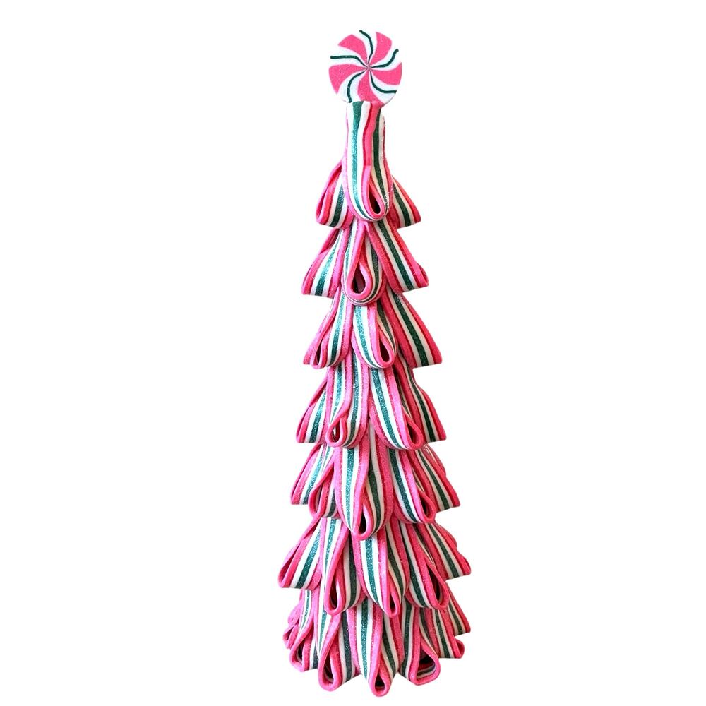 Christmas Peppermint Square Ribbon Candy Clay Dough Tree Pink, Green & White New